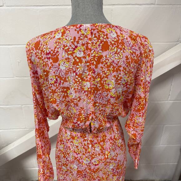 Poupette St Barth Ilona Pink Sweet Bell Floral Long Sleeve Boho Resort Sun Dress - Picture 7 of 11